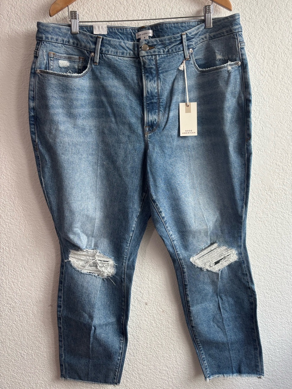Good American Womens Distressed Blue Denim Jeans Plus Size 16 New